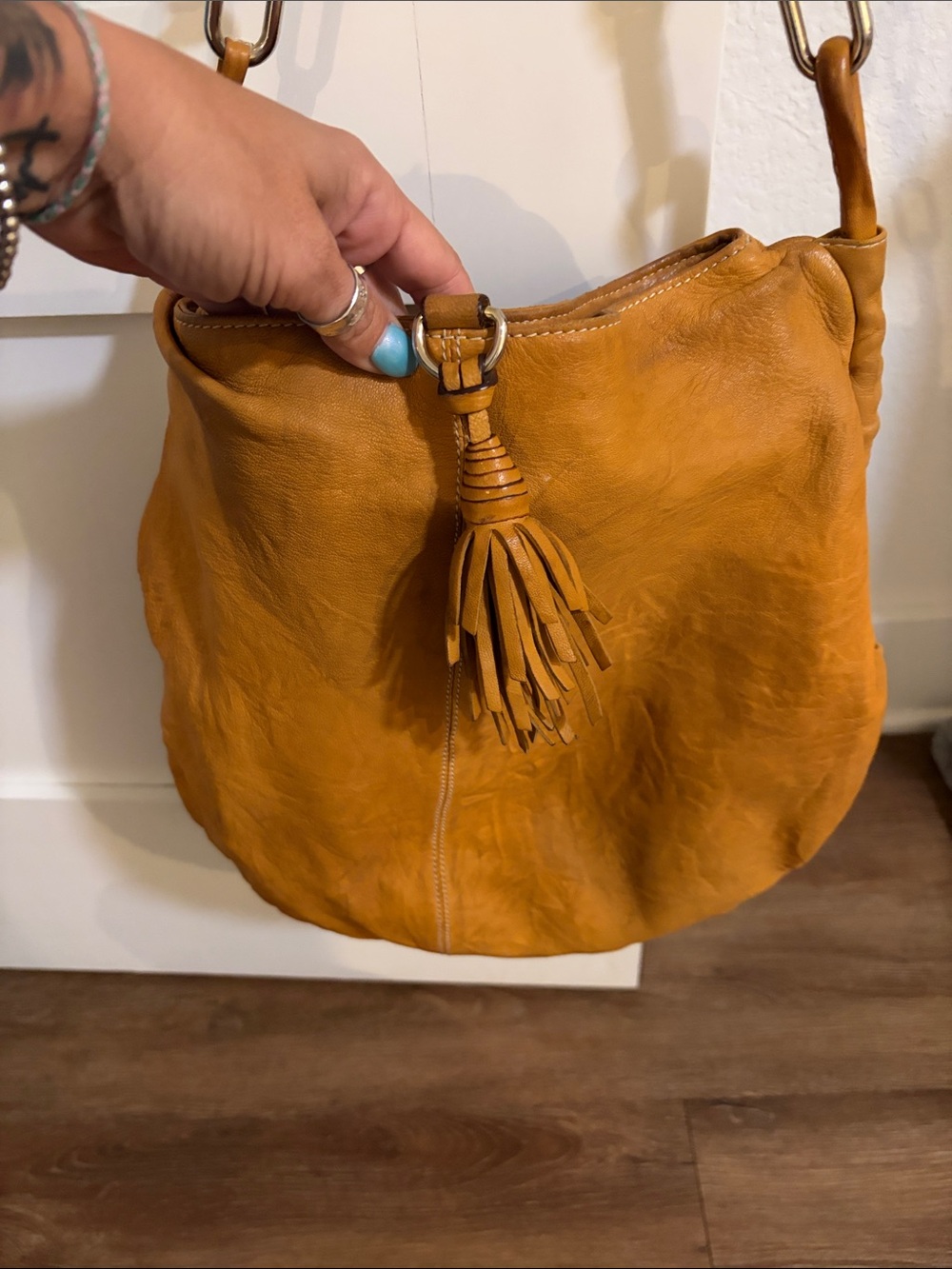 Mania leather made in Italy tan hobo handbag